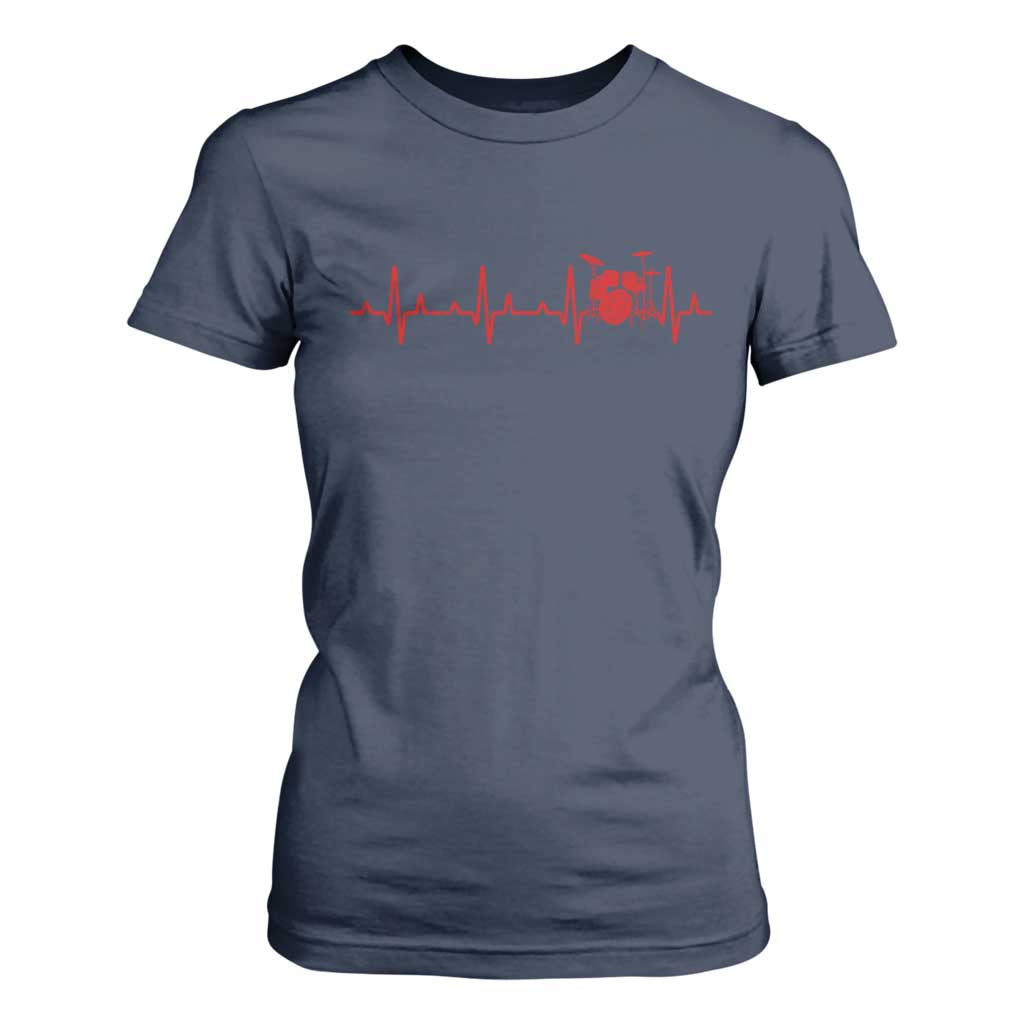Drums Heartbeat T Shirt For Women Drummer Percussionist TS10 Navy Print Your Wear