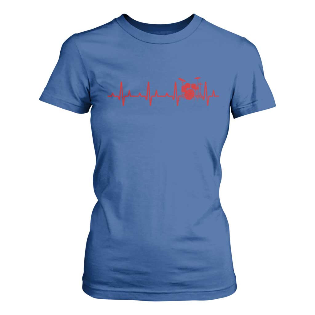 Drums Heartbeat T Shirt For Women Drummer Percussionist TS10 Royal Blue Print Your Wear
