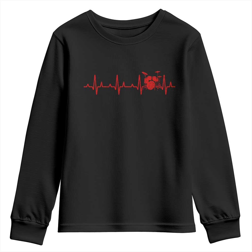 Drums Heartbeat Youth Sweatshirt Drummer Percussionist TS10 Black Print Your Wear