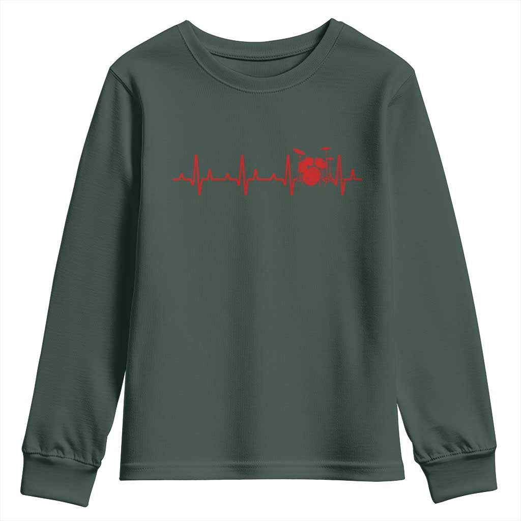Drums Heartbeat Youth Sweatshirt Drummer Percussionist TS10 Dark Forest Green Print Your Wear