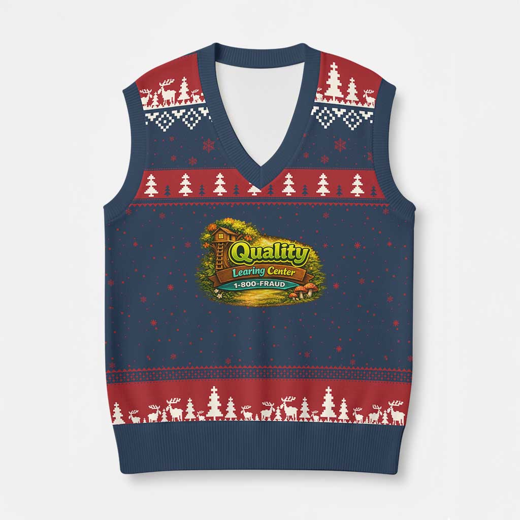 Quality Learing Center V-Neck Knit Sweater Vest Funny Childcare Day Care TS10 Navy Red Print Your Wear