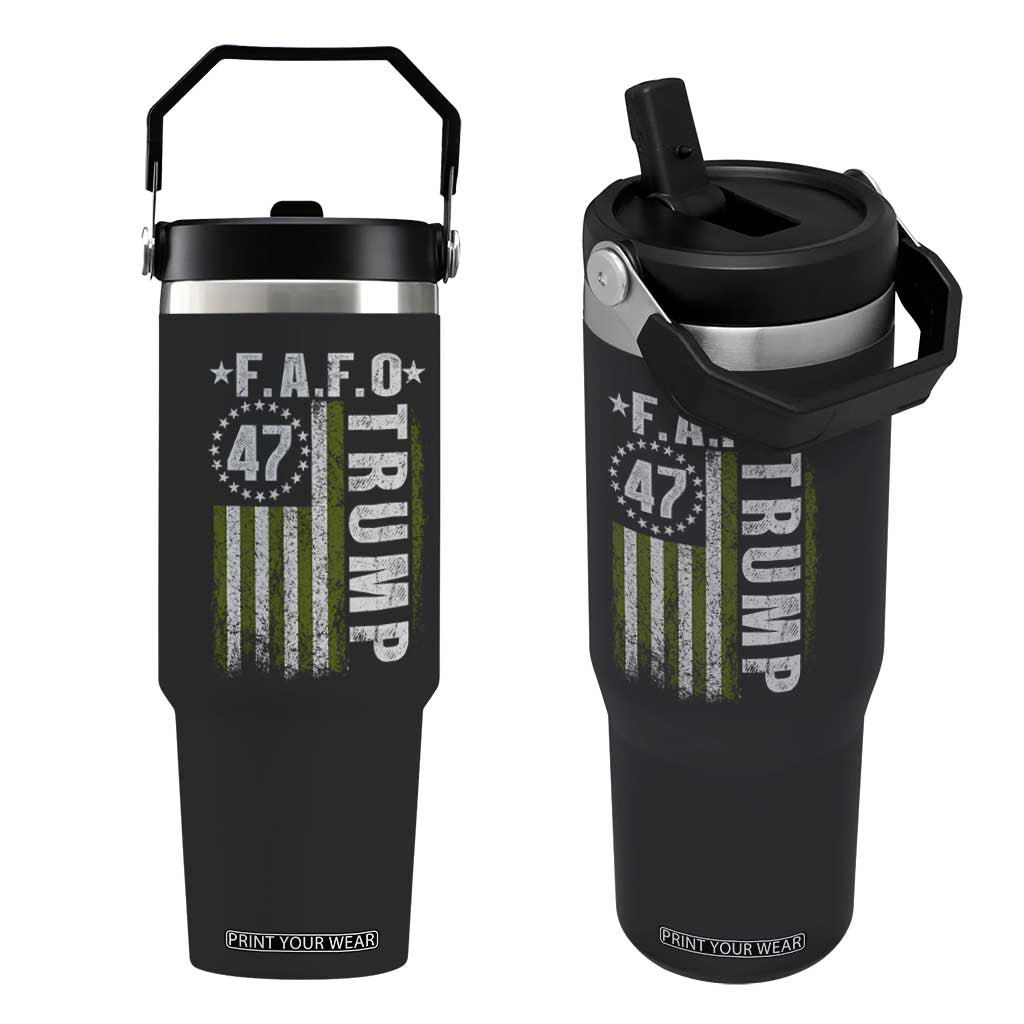 Funny Fafo Flip Straw Tumbler President 47 FDT American Flag TS10 One Size: 30 oz Black Print Your Wear