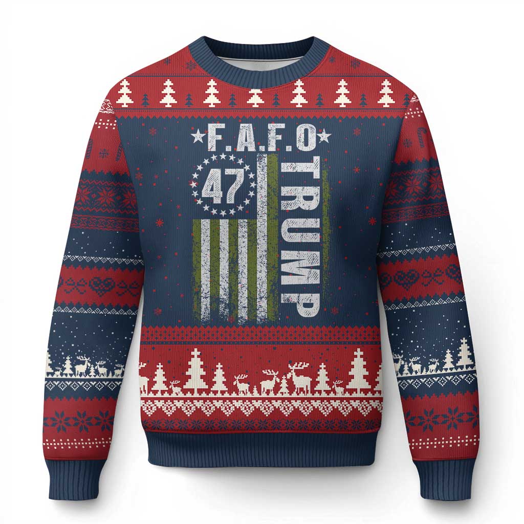 Funny Fafo Ugly Christmas Sweater President 47 FDT American Flag TS10 Navy Red Print Your Wear