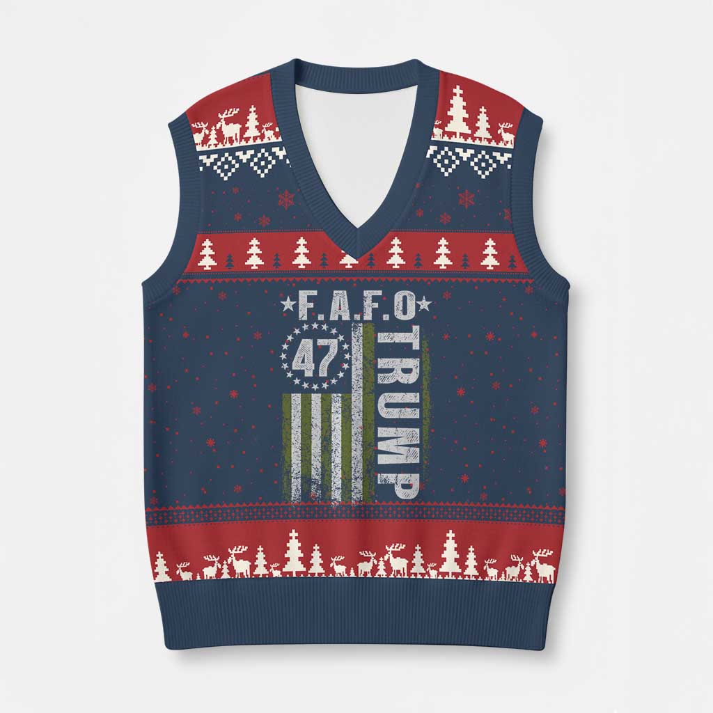 Funny Fafo V-Neck Knit Sweater Vest President 47 FDT American Flag TS10 Navy Red Print Your Wear
