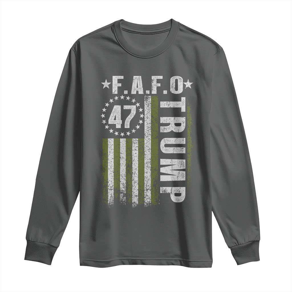 Funny Fafo Long Sleeve Shirt President 47 FDT American Flag TS10 Dark Heather Print Your Wear