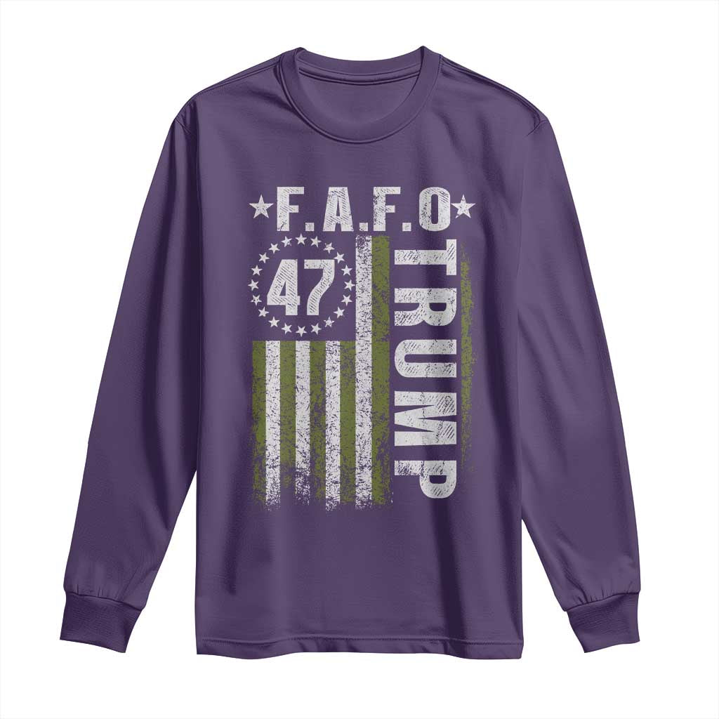 Funny Fafo Long Sleeve Shirt President 47 FDT American Flag TS10 Purple Print Your Wear