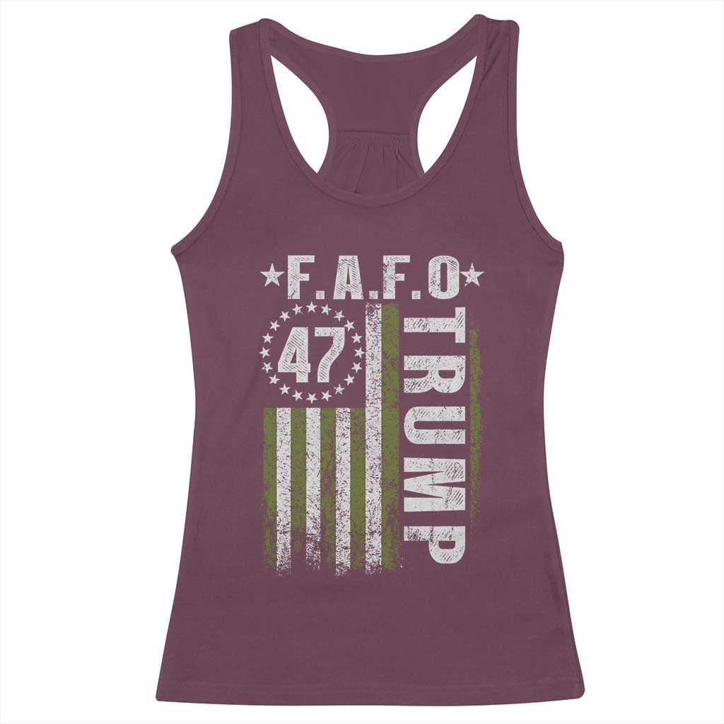 Funny Fafo Racerback Tank Top President 47 FDT American Flag TS10 Maroon Print Your Wear