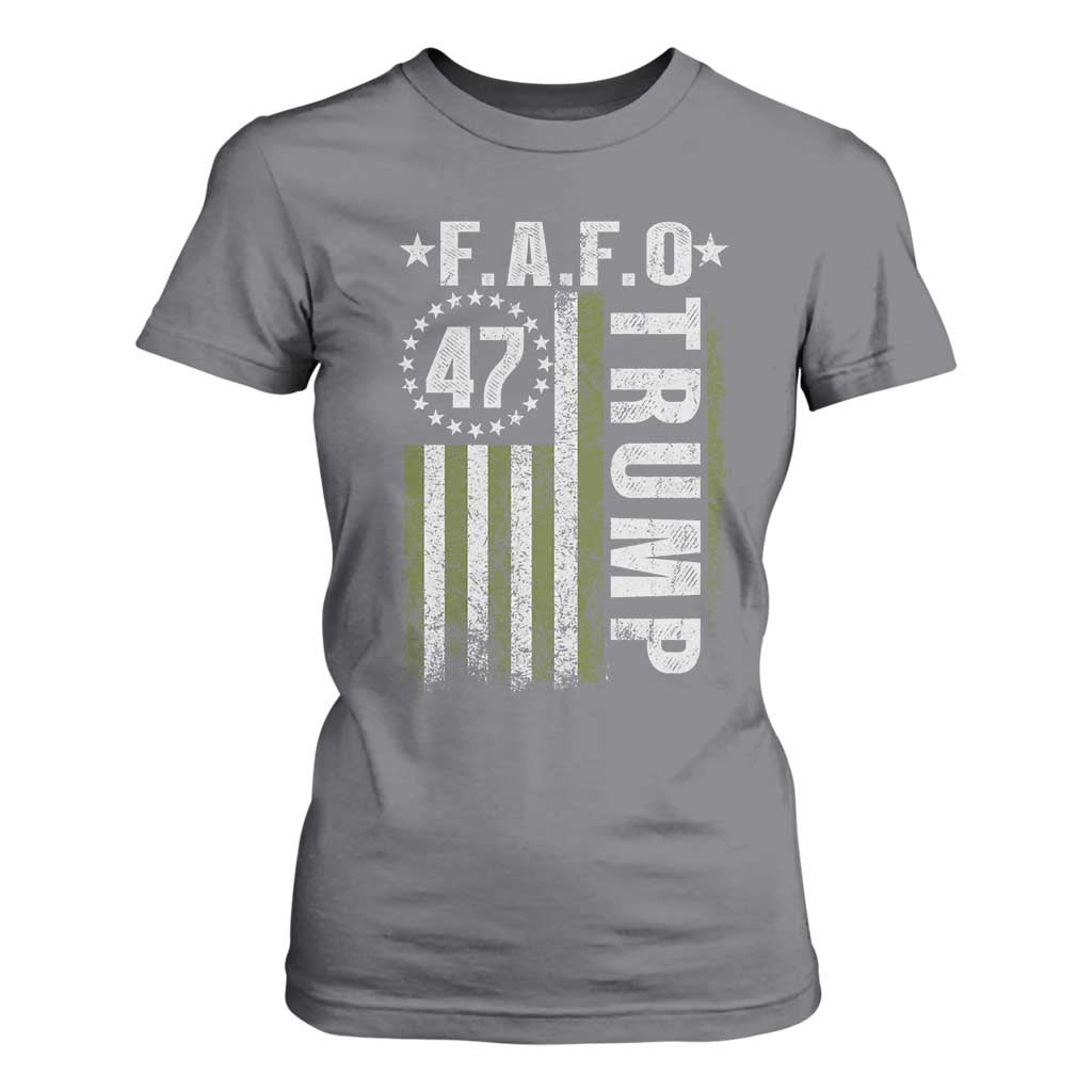 Funny Fafo T Shirt For Women President 47 FDT American Flag TS10 Charcoal Print Your Wear