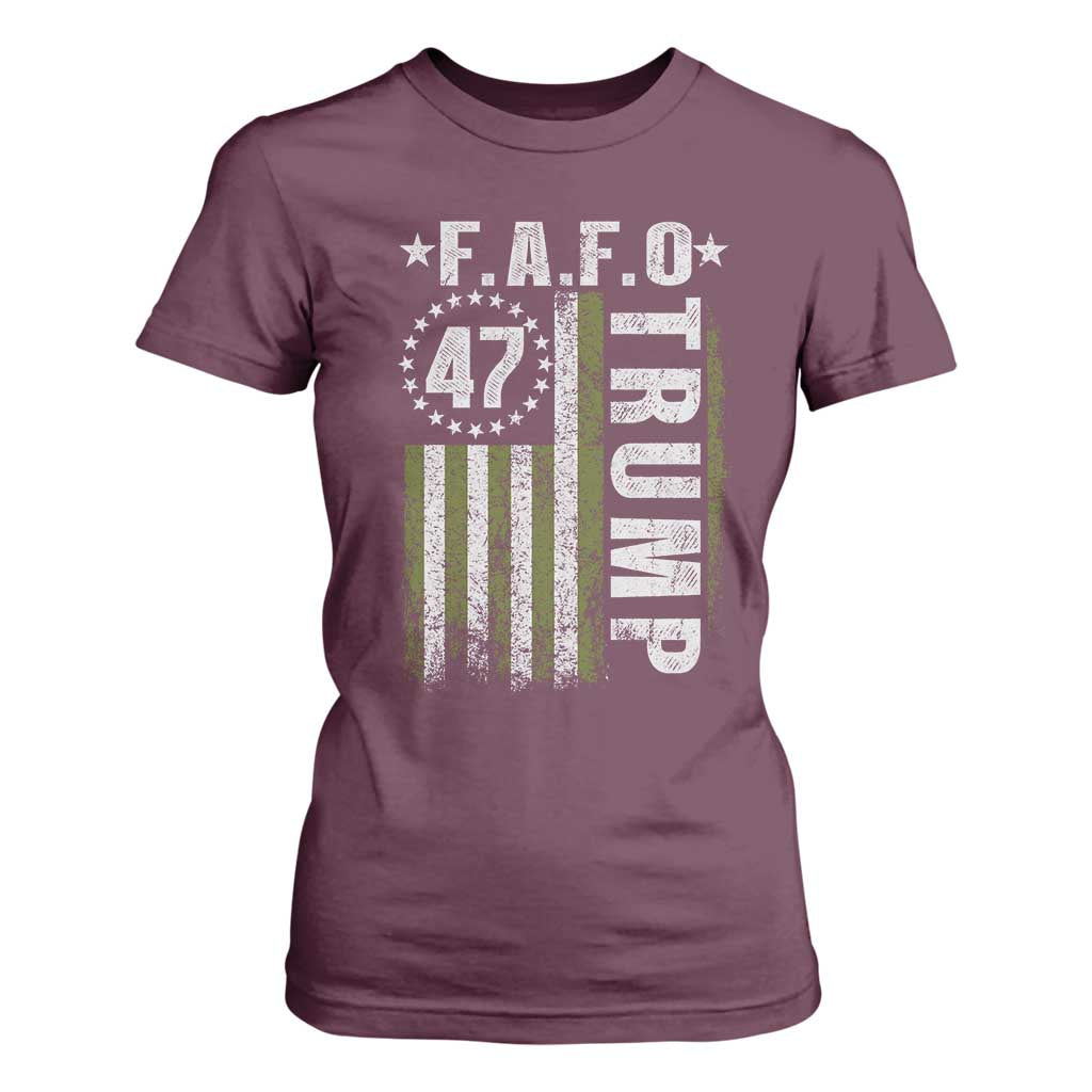 Funny Fafo T Shirt For Women President 47 FDT American Flag TS10 Maroon Print Your Wear