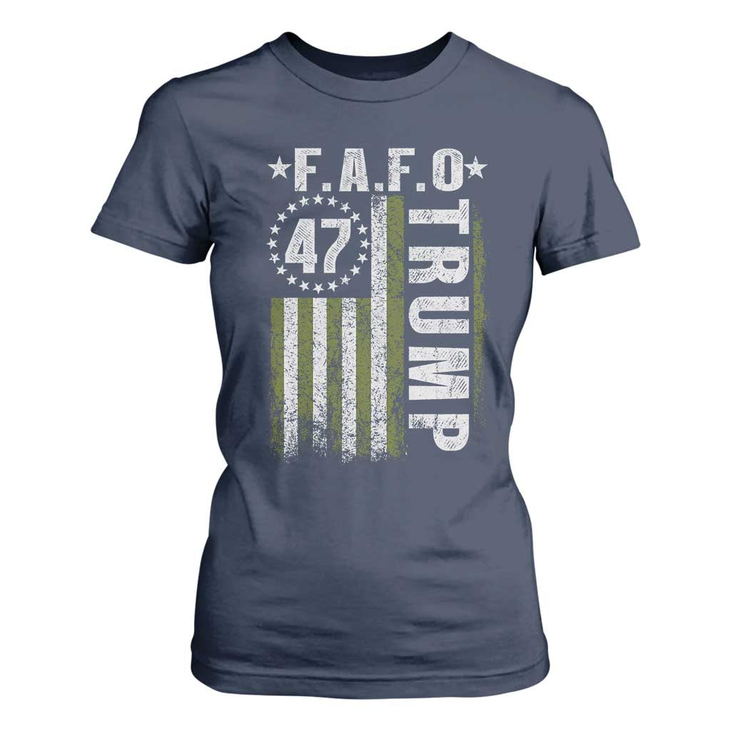Funny Fafo T Shirt For Women President 47 FDT American Flag TS10 Navy Print Your Wear