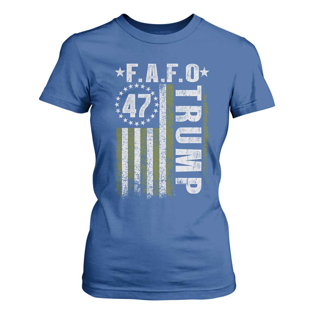 Funny Fafo T Shirt For Women President 47 FDT American Flag TS10 Royal Blue Print Your Wear