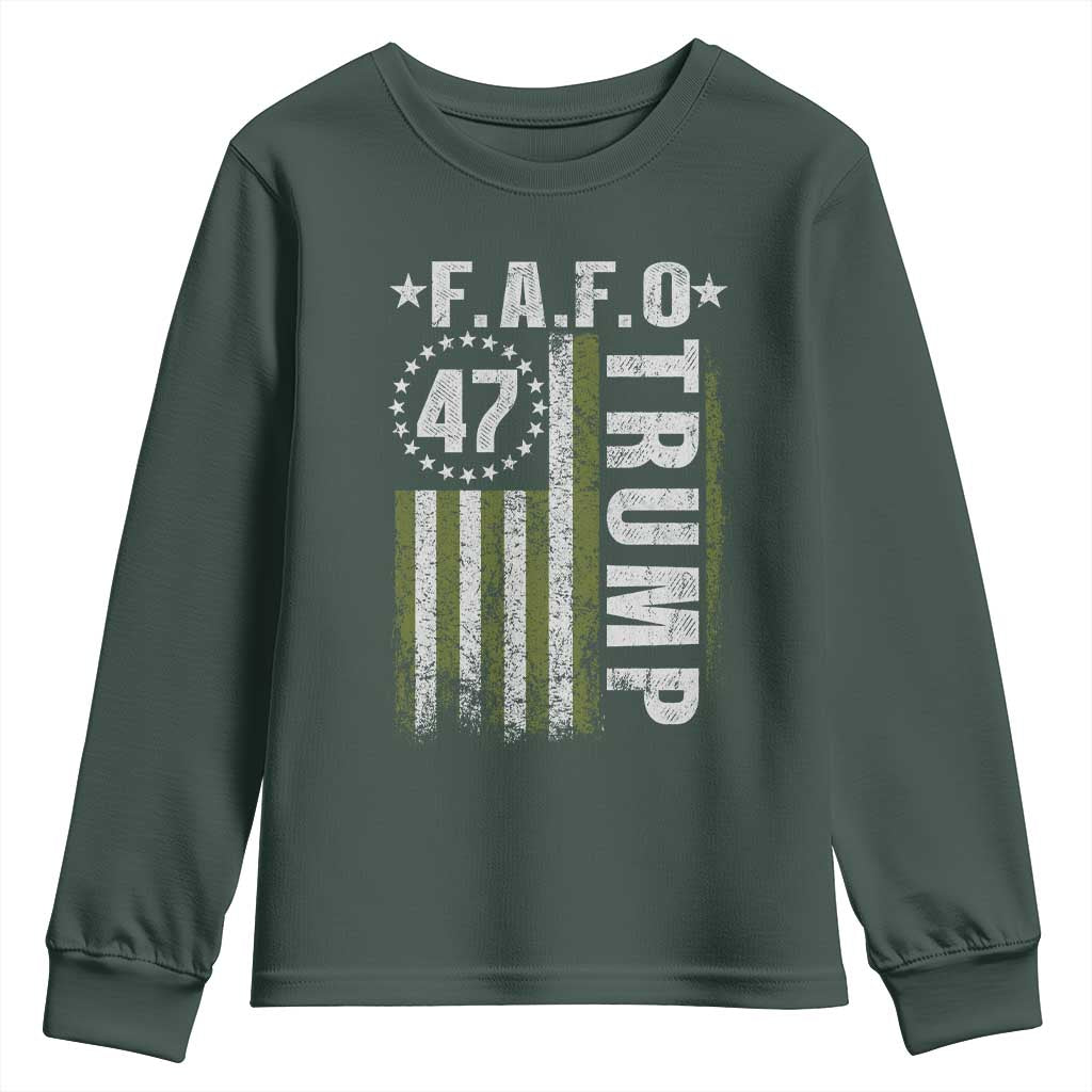 Funny Fafo Youth Sweatshirt President 47 FDT American Flag TS10 Dark Forest Green Print Your Wear