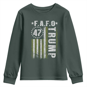 Funny Fafo Youth Sweatshirt President 47 FDT American Flag TS10 Dark Forest Green Print Your Wear