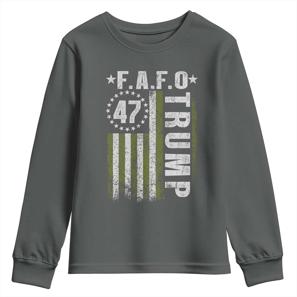 Funny Fafo Youth Sweatshirt President 47 FDT American Flag TS10 Dark Heather Print Your Wear