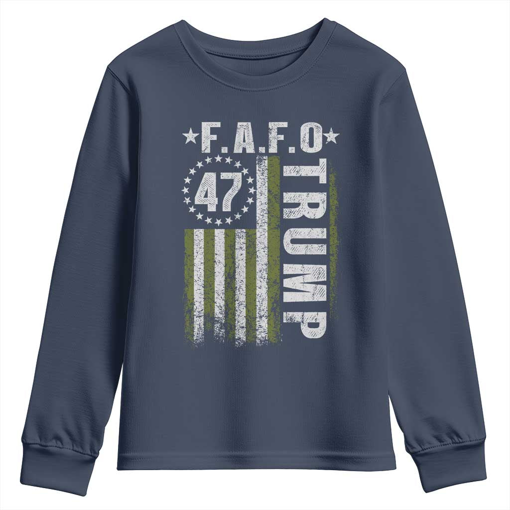 Funny Fafo Youth Sweatshirt President 47 FDT American Flag TS10 Navy Print Your Wear