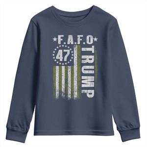 Funny Fafo Youth Sweatshirt President 47 FDT American Flag TS10 Navy Print Your Wear