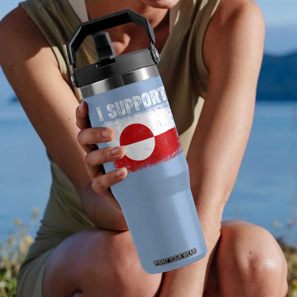 I Support Greenland Flip Straw Tumbler Grunge Flag TS10 One Size: 30 oz Light Blue Print Your Wear