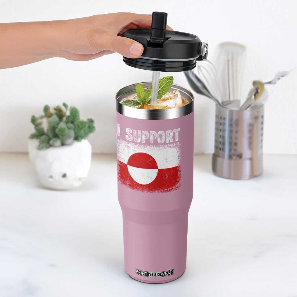 I Support Greenland Flip Straw Tumbler Grunge Flag TS10 One Size: 30 oz Light Pink Print Your Wear