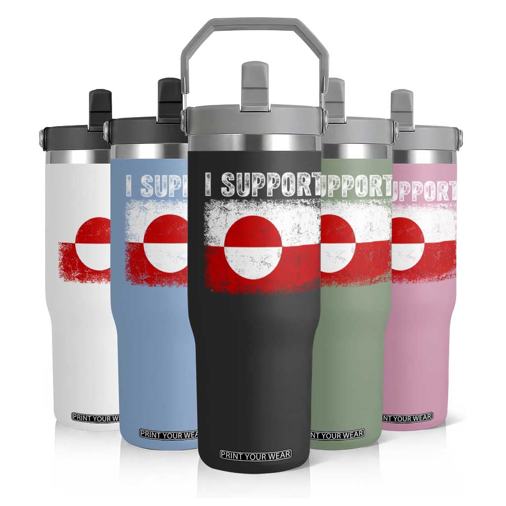 I Support Greenland Flip Straw Tumbler Grunge Flag TS10 Print Your Wear