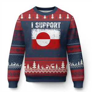 I Support Greenland Ugly Christmas Sweater Grunge Flag TS10 Navy Red Print Your Wear