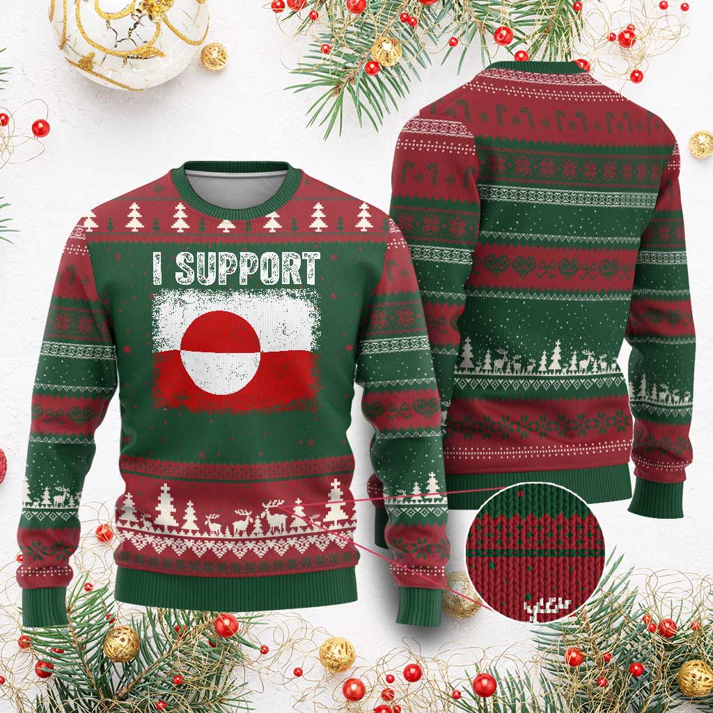 I Support Greenland Ugly Christmas Sweater Grunge Flag TS10 Red Green Print Your Wear