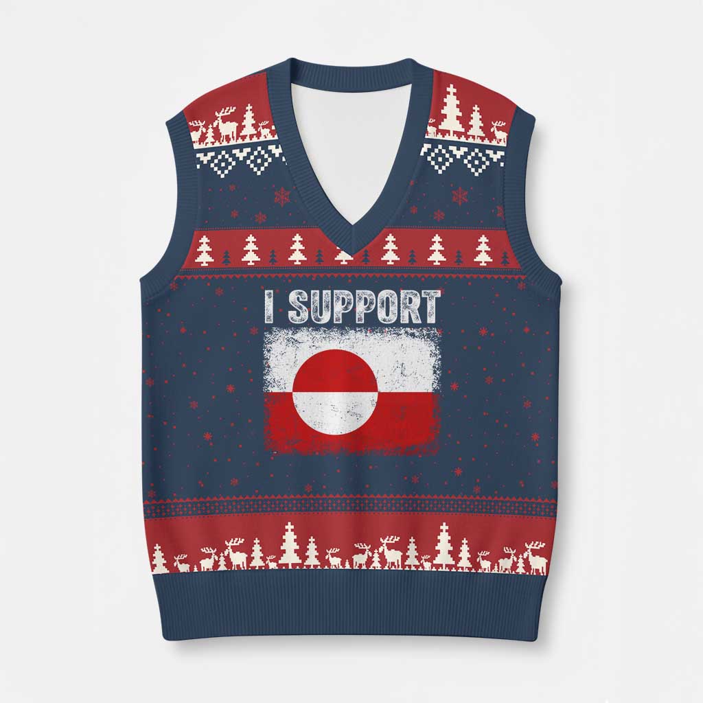 I Support Greenland V-Neck Knit Sweater Vest Grunge Flag TS10 Navy Red Print Your Wear