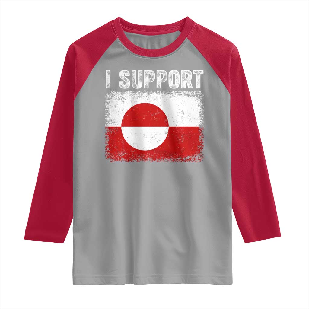 I Support Greenland Raglan Shirt Grunge Flag TS10 Sport Gray Red Print Your Wear