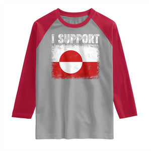 I Support Greenland Raglan Shirt Grunge Flag TS10 Sport Gray Red Print Your Wear