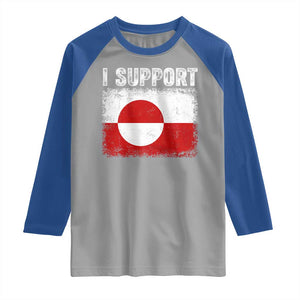 I Support Greenland Raglan Shirt Grunge Flag TS10 Sport Gray Royal Print Your Wear