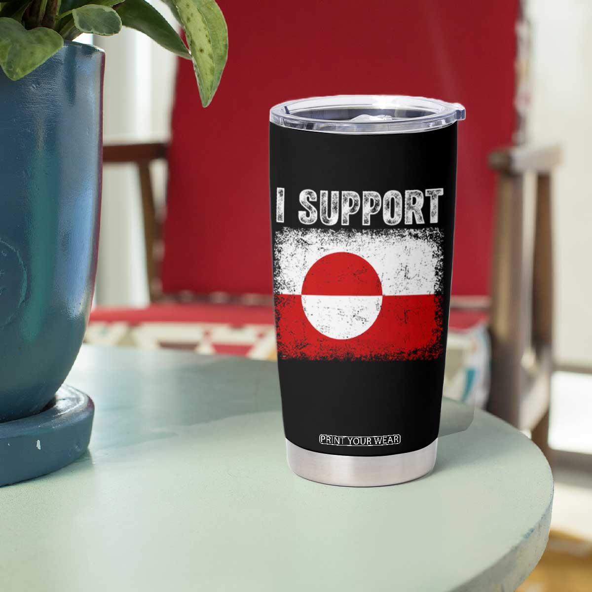 I Support Greenland Tumbler Cup Grunge Flag TS10 Print Your Wear