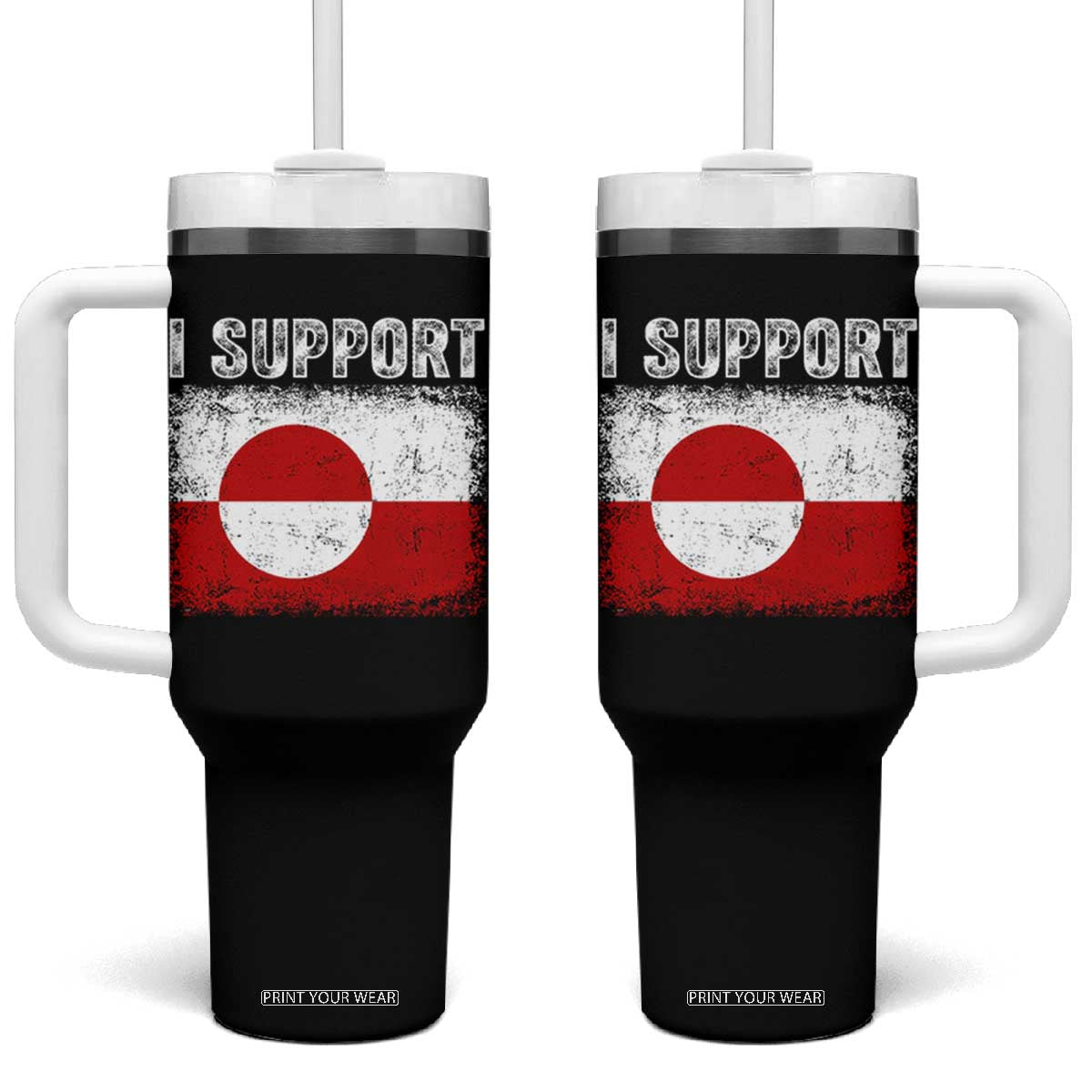 I Support Greenland Tumbler With Handle Grunge Flag TS10 One Size: 40 oz Black Print Your Wear