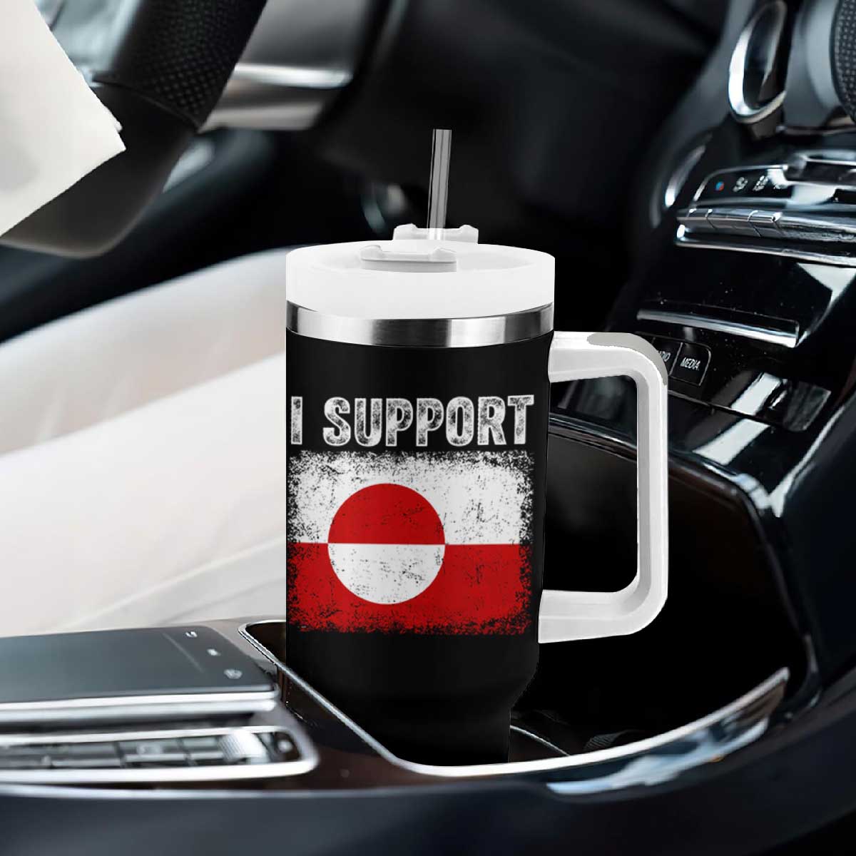 I Support Greenland Tumbler With Handle Grunge Flag TS10 Print Your Wear