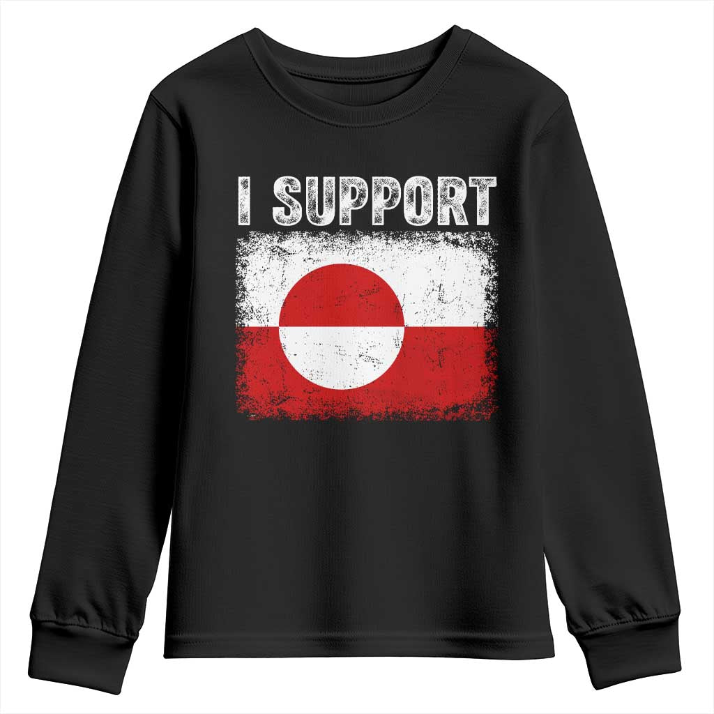 I Support Greenland Youth Sweatshirt Grunge Flag TS10 Black Print Your Wear