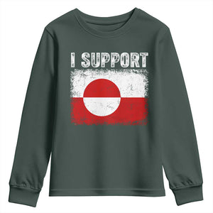 I Support Greenland Youth Sweatshirt Grunge Flag TS10 Dark Forest Green Print Your Wear