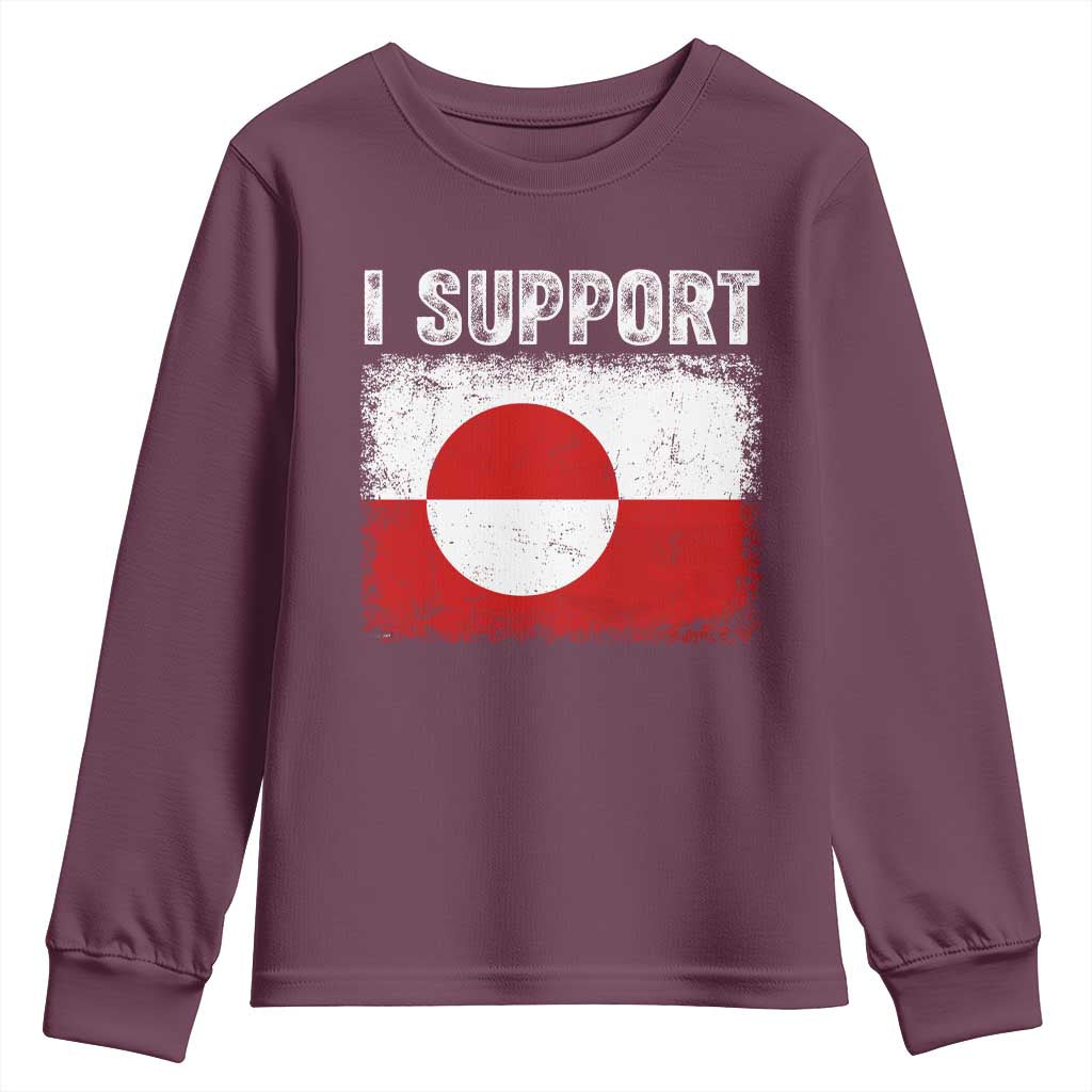 I Support Greenland Youth Sweatshirt Grunge Flag TS10 Maroon Print Your Wear