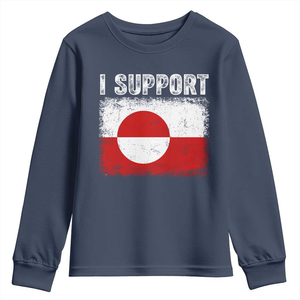 I Support Greenland Youth Sweatshirt Grunge Flag TS10 Navy Print Your Wear