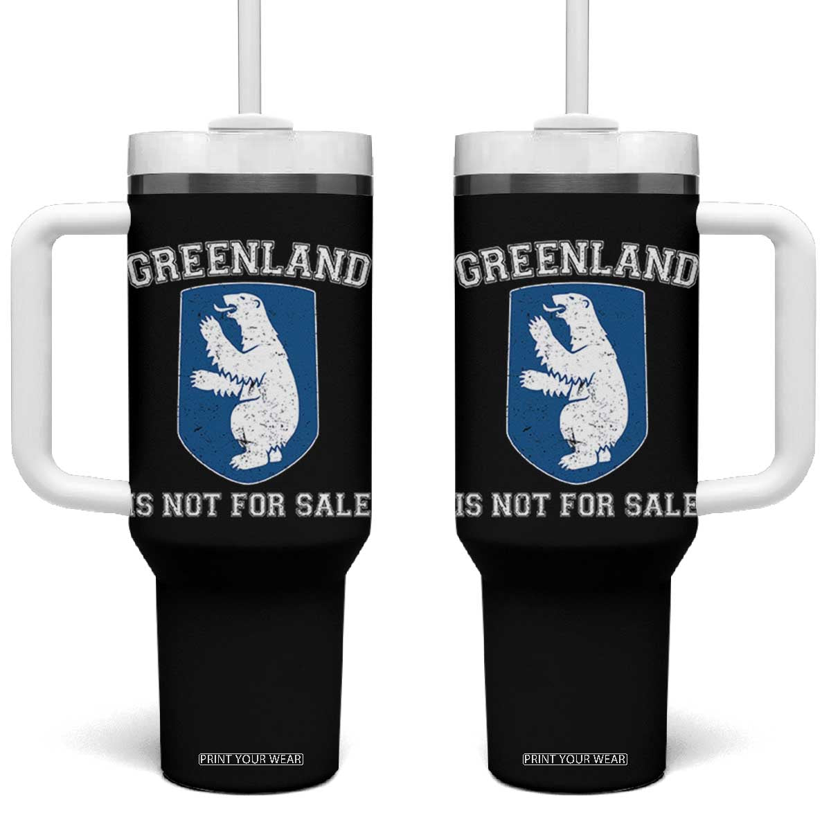 Greenland Is Not For Sale Tumbler With Handle Polar Bear Vintage Political Protest TS10 One Size: 40 oz Black Print Your Wear