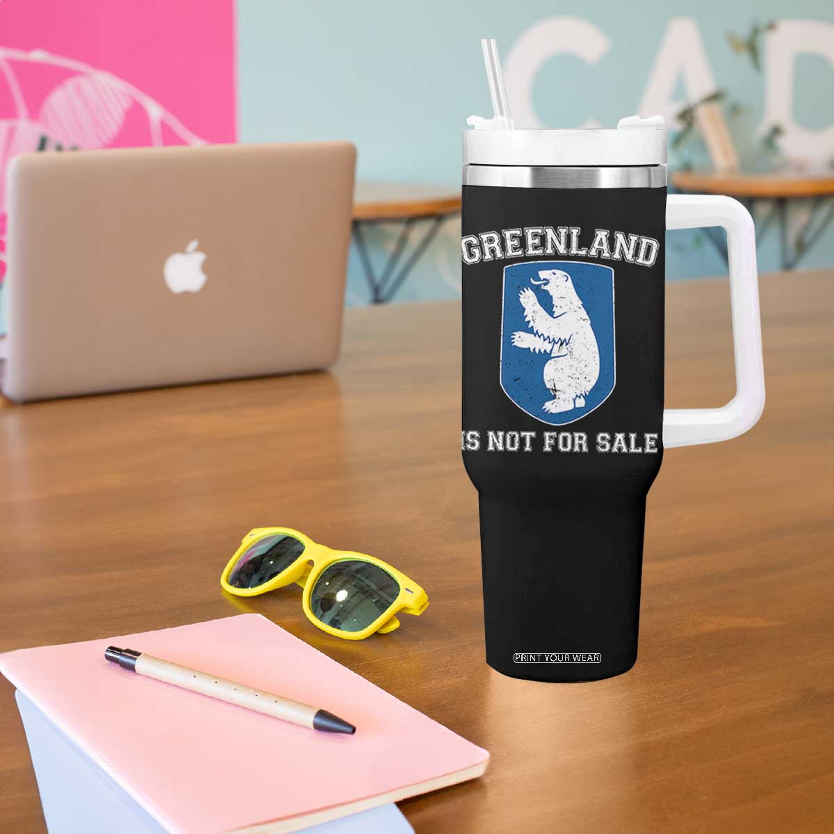 Greenland Is Not For Sale Tumbler With Handle Polar Bear Vintage Political Protest TS10 Print Your Wear