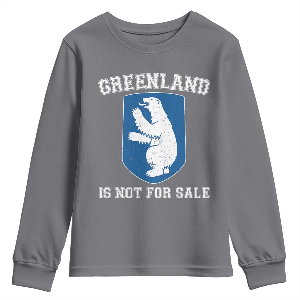 Greenland Is Not For Sale Youth Sweatshirt Polar Bear Vintage Political Protest TS10 Charcoal Print Your Wear