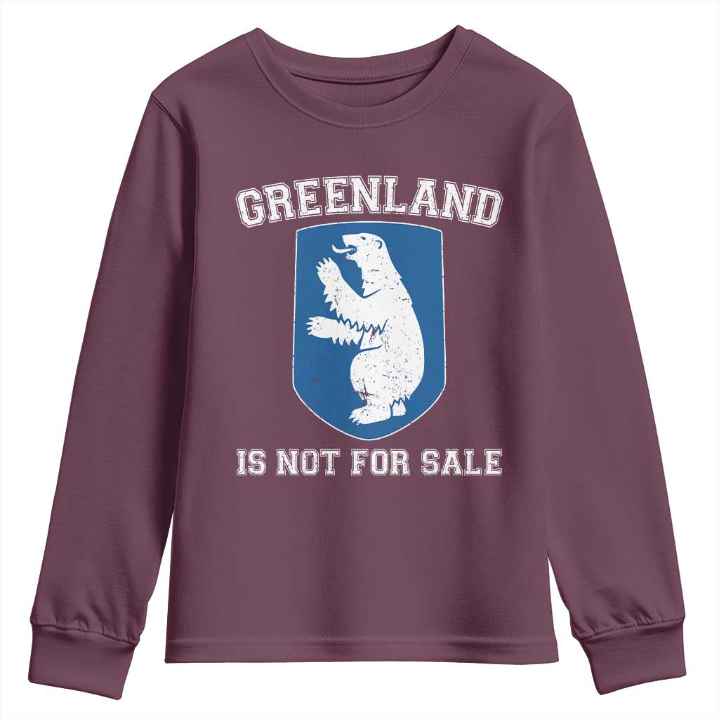 Greenland Is Not For Sale Youth Sweatshirt Polar Bear Vintage Political Protest TS10 Maroon Print Your Wear