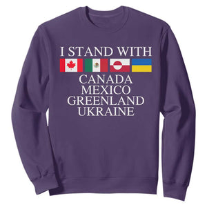 I Stand With Canada Mexico Greenland Ukraine Sweatshirt Solidarity Flags Political Statement TS10 Purple Print Your Wear