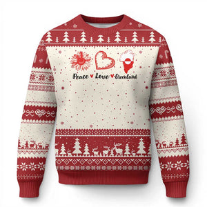 Peace Love Greenland Ugly Christmas Sweater Sunflower Flag Stand With Greenland TS10 Beige Red Print Your Wear