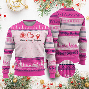 Peace Love Greenland Ugly Christmas Sweater Sunflower Flag Stand With Greenland TS10 Hot Pink Print Your Wear