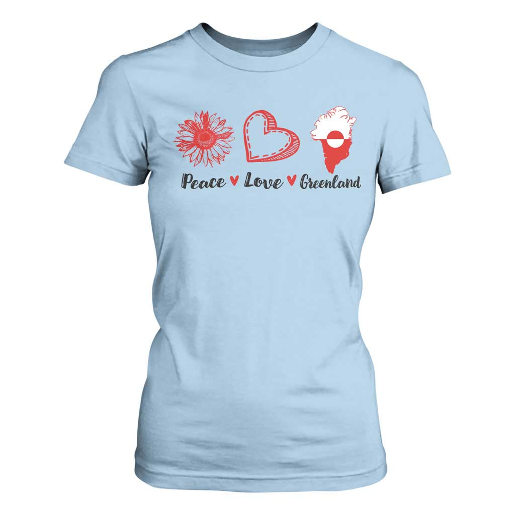 Peace Love Greenland T Shirt For Women Sunflower Flag Stand With Greenland TS10 Light Blue Print Your Wear