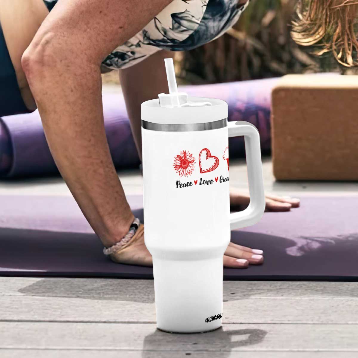 Peace Love Greenland Tumbler With Handle Sunflower Flag Stand With Greenland TS10 Print Your Wear