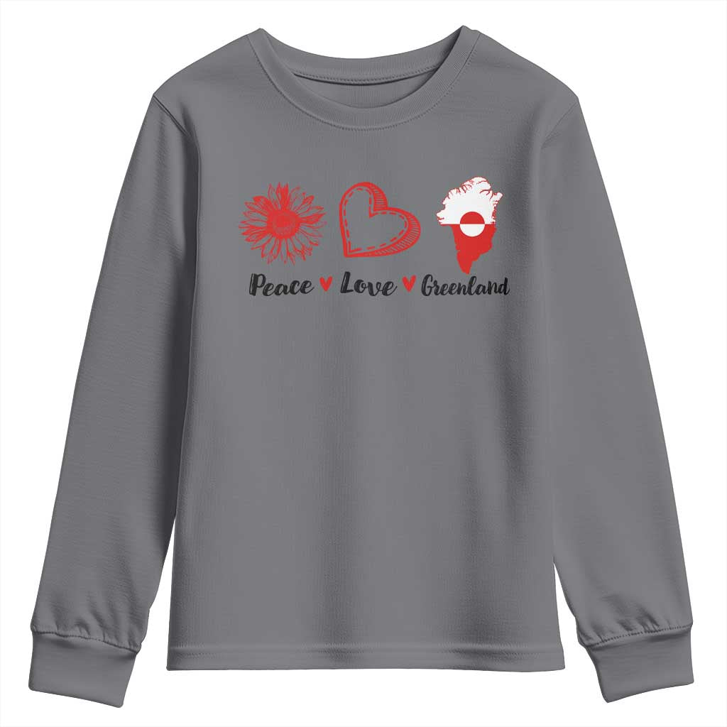 Peace Love Greenland Youth Sweatshirt Sunflower Flag Stand With Greenland TS10 Charcoal Print Your Wear