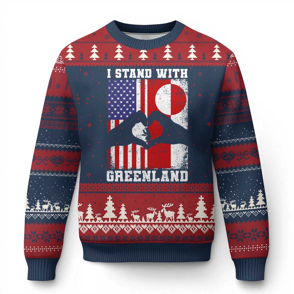 I Stand With Greenland Ugly Christmas Sweater Greenlander US Flag Greenland American Usa America TS10 Navy Red Print Your Wear