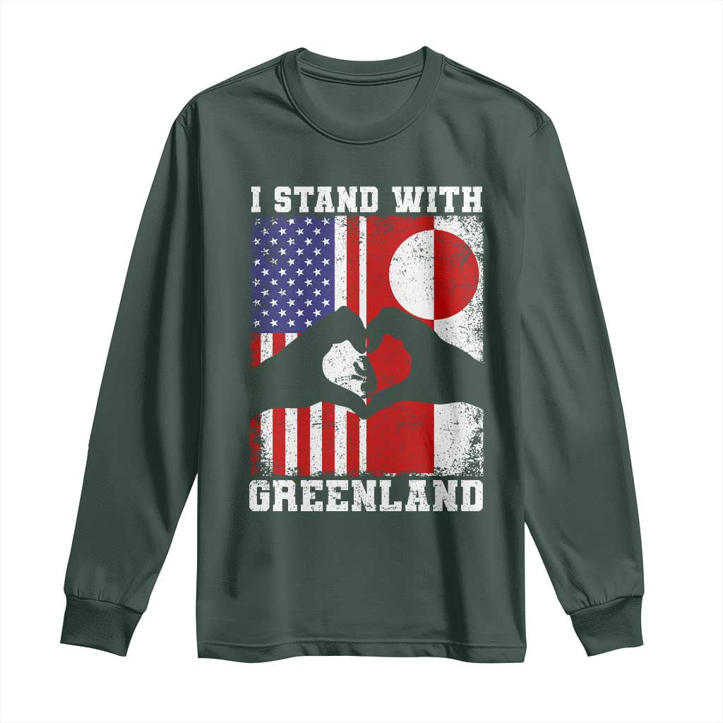 I Stand With Greenland Long Sleeve Shirt Greenlander US Flag Greenland American Usa America TS10 Dark Forest Green Print Your Wear