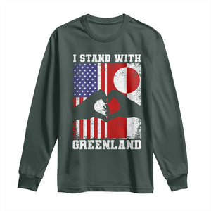 I Stand With Greenland Long Sleeve Shirt Greenlander US Flag Greenland American Usa America TS10 Dark Forest Green Print Your Wear
