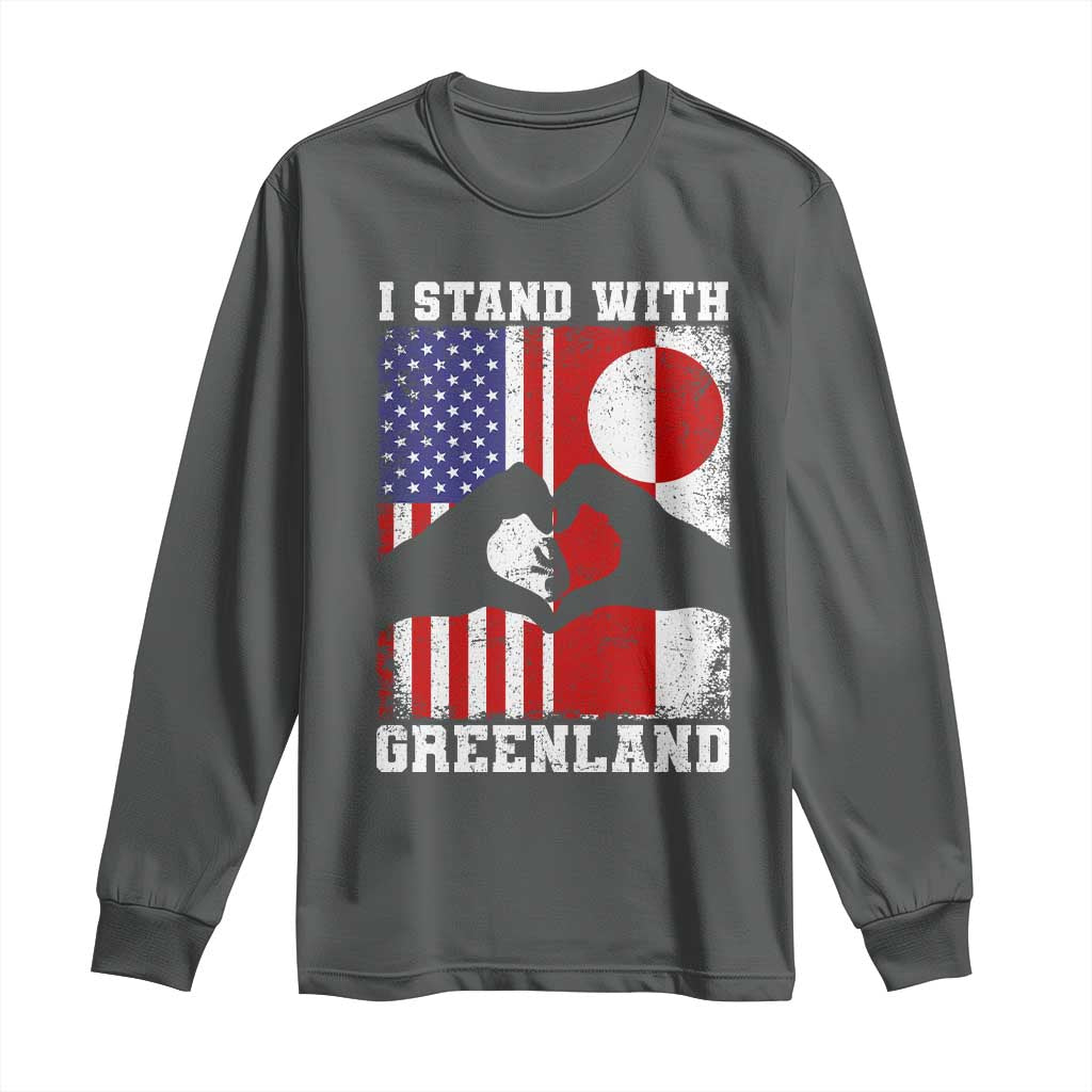 I Stand With Greenland Long Sleeve Shirt Greenlander US Flag Greenland American Usa America TS10 Dark Heather Print Your Wear